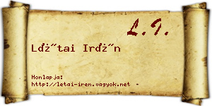 Létai Irén névjegykártya