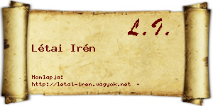 Létai Irén névjegykártya